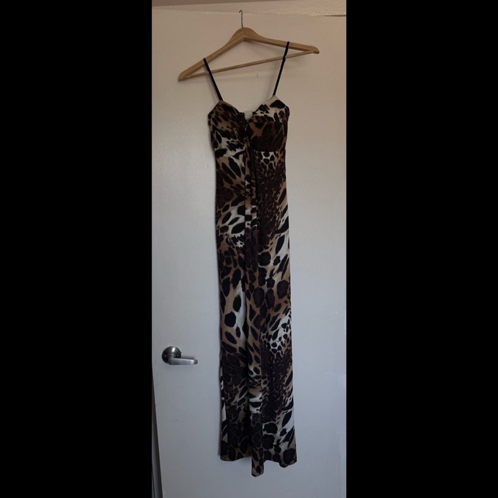 Leopard Animal Print Fitted Maxi Dress Size Small